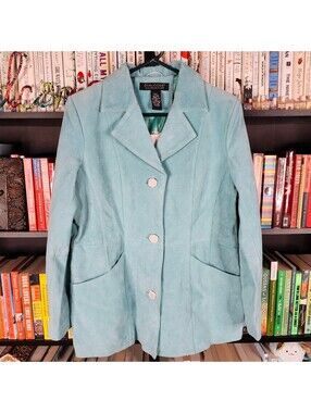 Dialogue Genuine Washable Leather Aqua Suede Jacket Blazer Small NWT QVC